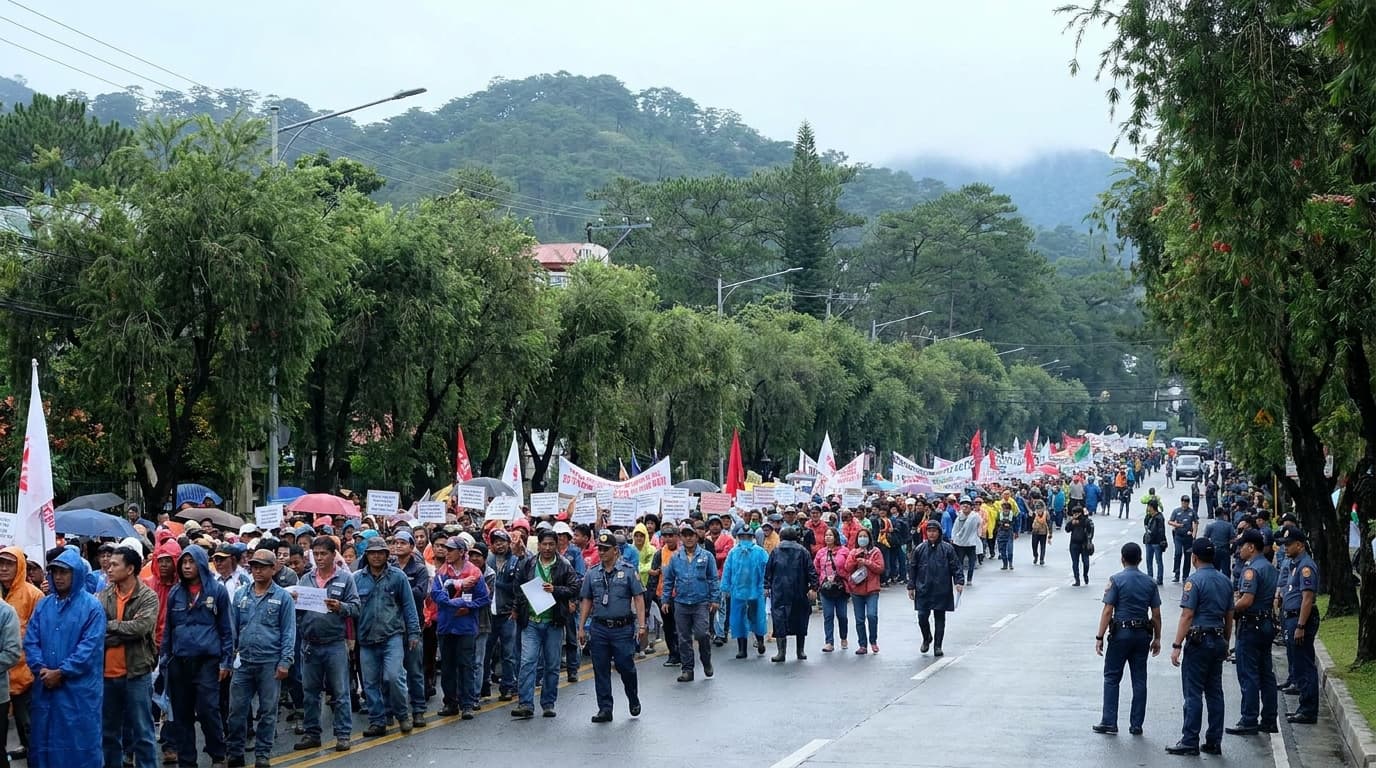 Mga Manggagawa, Nagmartsa sa Baguio! Bababaan ba ang Sahod o Itataas ang Presyo ng Langis? Alamin Dito!